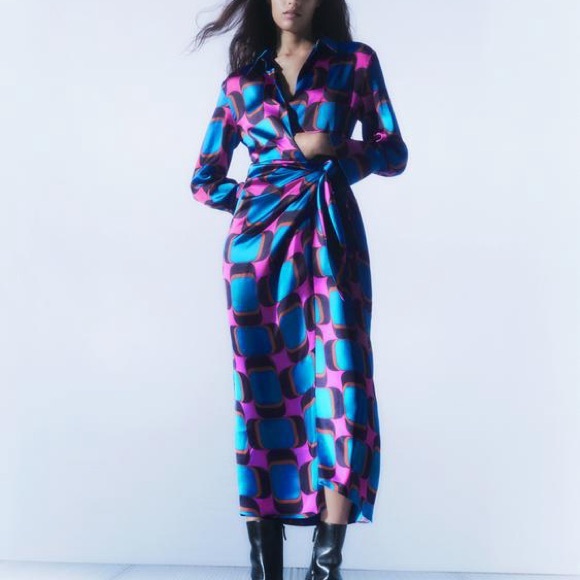 ZARA Satin-Effect Wrap Dress - Picture 2 of 7